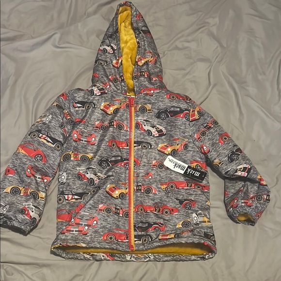 Vibrant Red and Yellow Hooded Puffer Jacket - Picture 1 of 5